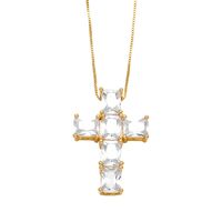 Retro Simple Style Cross Stainless Steel Copper Plating Inlay Zircon 18k Gold Plated Pendant Necklace main image 4