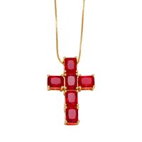 Retro Simple Style Cross Stainless Steel Copper Plating Inlay Zircon 18k Gold Plated Pendant Necklace main image 7