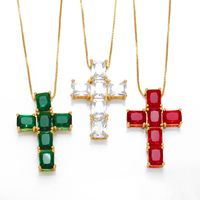 Retro Simple Style Cross Stainless Steel Copper Plating Inlay Zircon 18k Gold Plated Pendant Necklace main image 2