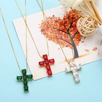 Retro Simple Style Cross Stainless Steel Copper Plating Inlay Zircon 18k Gold Plated Pendant Necklace main image 1