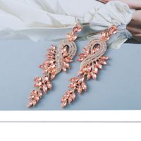 Glam Leaf Water Droplets Alloy Inlay Rhinestones Glass Stone Women's Drop Earrings main image 2