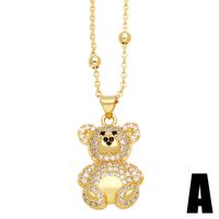 Cute Sweet Little Bear Stainless Steel Copper Plating Inlay Zircon 18k Gold Plated Pendant Necklace main image 4