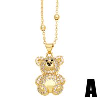 Cute Sweet Little Bear Stainless Steel Copper Plating Inlay Zircon 18k Gold Plated Pendant Necklace sku image 1