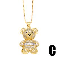 Cute Sweet Little Bear Stainless Steel Copper Plating Inlay Zircon 18k Gold Plated Pendant Necklace main image 2