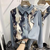 Women's Blouse Long Sleeve Blouses Printing Patchwork Washed Casual Elegant Ink Painting main image 1