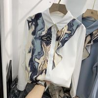 Women's Blouse Long Sleeve Blouses Printing Patchwork Washed Casual Elegant Ink Painting main image 5