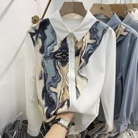 Women's Blouse Long Sleeve Blouses Printing Patchwork Washed Casual Elegant Ink Painting main image 7