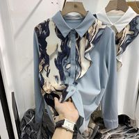 Women's Blouse Long Sleeve Blouses Printing Patchwork Washed Casual Elegant Ink Painting main image 3
