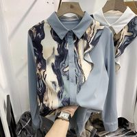 Women's Blouse Long Sleeve Blouses Printing Patchwork Washed Casual Elegant Ink Painting main image 6