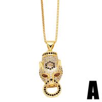 Hip-hop Leopard Head Stainless Steel Copper Inlay Zircon 18k Gold Plated Pendant Necklace main image 4