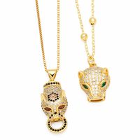 Hip-hop Leopard Head Stainless Steel Copper Inlay Zircon 18k Gold Plated Pendant Necklace main image 1