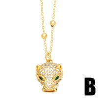 Hip-hop Leopard Head Stainless Steel Copper Inlay Zircon 18k Gold Plated Pendant Necklace main image 3