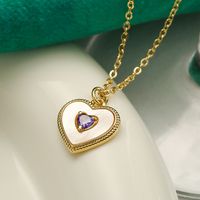 Simple Style Commute Heart Shape Copper Plating Inlay Shell Zircon 18k Gold Plated Pendant Necklace sku image 1