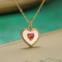 Simple Style Commute Heart Shape Copper Plating Inlay Shell Zircon 18k Gold Plated Pendant Necklace main image 4