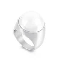 Elegant Retro Lady Round Stainless Steel Inlay Artificial Pearls Rings sku image 1