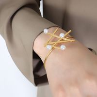 Elegant Baroque Style Pearl Titanium Steel Plating Artificial Pearls 18k Gold Plated Rings Bracelets sku image 5