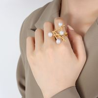Elegant Baroque Style Pearl Titanium Steel Plating Artificial Pearls 18k Gold Plated Rings Bracelets sku image 2