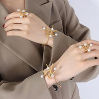 Elegant Baroque Style Pearl Titanium Steel Plating Artificial Pearls 18k Gold Plated Rings Bracelets main image 3