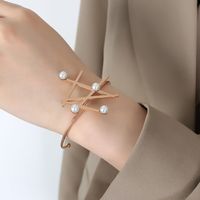 Elegant Baroque Style Pearl Titanium Steel Plating Artificial Pearls 18k Gold Plated Rings Bracelets sku image 6
