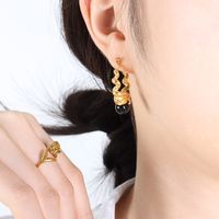1 Pair Retro Commute Spiral Stripe Titanium Steel Plating Inlay Glass Bead 18k Gold Plated Earrings main image 5
