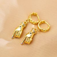 1 Pair Simple Style Commute Palm Plating Inlay Copper Diamond Gold Plated Drop Earrings main image 4
