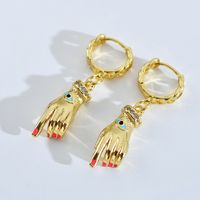 1 Pair Simple Style Commute Palm Plating Inlay Copper Diamond Gold Plated Drop Earrings main image 3