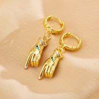 1 Pair Simple Style Commute Palm Plating Inlay Copper Diamond Gold Plated Drop Earrings main image 2