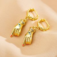 1 Pair Simple Style Commute Palm Plating Inlay Copper Diamond Gold Plated Drop Earrings sku image 1