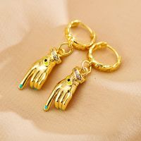 1 Pair Simple Style Commute Palm Plating Inlay Copper Diamond Gold Plated Drop Earrings sku image 2