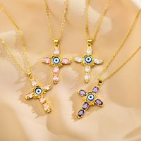 Ethnic Style Cross Eye Alloy Copper Inlay Zircon Gold Plated Necklace main image 1
