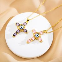 Ethnic Style Cross Eye Alloy Copper Inlay Zircon Gold Plated Necklace main image 7