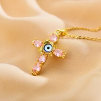 Ethnic Style Cross Eye Alloy Copper Inlay Zircon Gold Plated Necklace main image 3