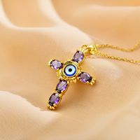 Ethnic Style Cross Eye Alloy Copper Inlay Zircon Gold Plated Necklace main image 5