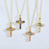 Ethnic Style Cross Eye Alloy Copper Inlay Zircon Gold Plated Necklace main image 4