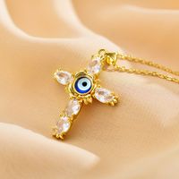 Ethnic Style Cross Eye Alloy Copper Inlay Zircon Gold Plated Necklace main image 2