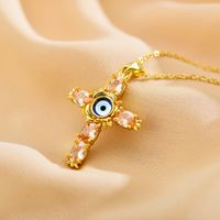 Ethnic Style Cross Eye Alloy Copper Inlay Zircon Gold Plated Necklace sku image 3