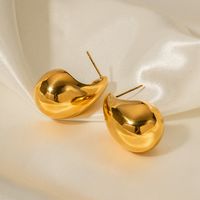 1 Pair Simple Style Water Droplets Plating Stainless Steel 18k Gold Plated Earrings main image 3