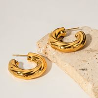 1 Pair Ig Style C Shape Plating Stainless Steel 18k Gold Plated Ear Studs main image 1