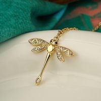 Simple Style Commute Dragonfly Copper Inlay Zircon 18k Gold Plated Pendant Necklace main image 2