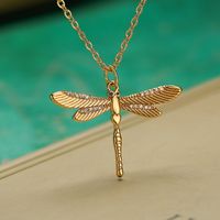 Simple Style Commute Dragonfly Copper Inlay Zircon 18k Gold Plated Pendant Necklace sku image 1