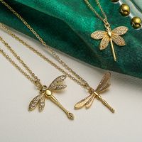 Simple Style Commute Dragonfly Copper Inlay Zircon 18k Gold Plated Pendant Necklace main image 1