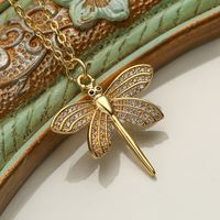 Simple Style Commute Dragonfly Copper Inlay Zircon 18k Gold Plated Pendant Necklace sku image 2