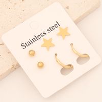 1 Set Commute Star Heart Shape Plating Stainless Steel 18K Gold Plated Earrings Ear Studs sku image 1