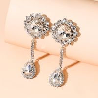 1 Pair Glam Shiny Water Droplets Flower Inlay Alloy Rhinestones Silver Plated Drop Earrings main image 5