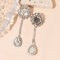 1 Pair Glam Shiny Water Droplets Flower Inlay Alloy Rhinestones Silver Plated Drop Earrings main image 4