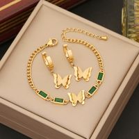 Stainless Steel 18K Gold Plated Elegant Sweet Inlay Butterfly Zircon Bracelets Earrings Necklace main image 5