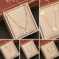 Wholesale IG Style Four Leaf Clover Eye Snowflake Stainless Steel Enamel Plating 18K Gold Plated Necklace main image 1