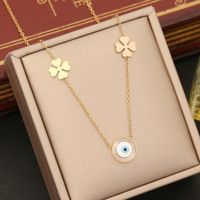 Wholesale IG Style Four Leaf Clover Eye Snowflake Stainless Steel Enamel Plating 18K Gold Plated Necklace sku image 3