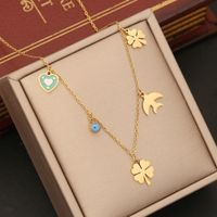 Wholesale IG Style Four Leaf Clover Eye Snowflake Stainless Steel Enamel Plating 18K Gold Plated Necklace sku image 1