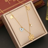 Wholesale IG Style Four Leaf Clover Eye Snowflake Stainless Steel Enamel Plating 18K Gold Plated Necklace sku image 2